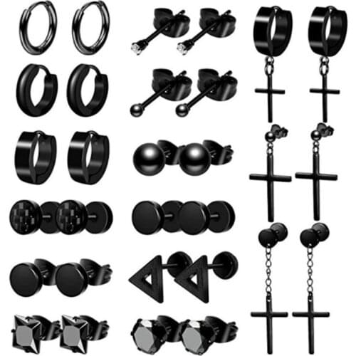 15 Pairs Black Stainless Steel Punk Earrings Set for Men Black Stud Earrings Mens Earrings Hoop Earrings Jewelry Piercings