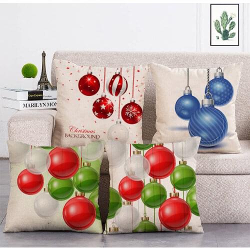 Christmas Ball Pattern Cushion Cover Linen/cotton Pillow Cover Halloween Decoracion Pillow Case T318