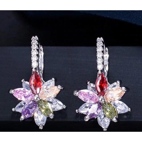 Huitan Novel Double Layer Double Color Flower Zircon Stone Women Romantic Wedding Drop Earring Delicate Daily Wear Girl Earrings