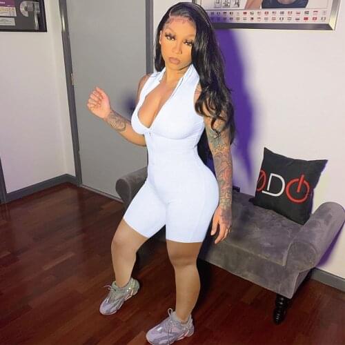 Solid Knitted Ribbed Rompers Womens Bodysuit Sexy Deep V Neck Sleeveless Stretchy Playsuit Activewear Workout Skinny Jumpsuits