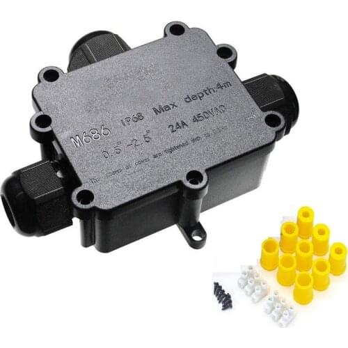 Outdoor Waterproof Junction Box, IP68 3-Way Junction Box,M686 Cable Connector Wire Range 4-14mm External Protection Box