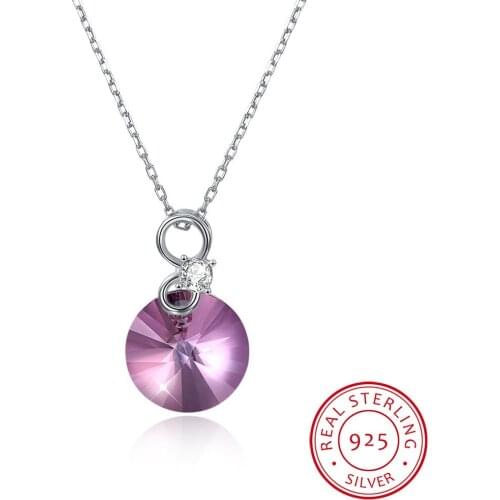 LEKANI Crystals Necklace 925 Womens Necklace Pendant Fashion Elegant Chic Bijoux White Pink Blue Round jewelry