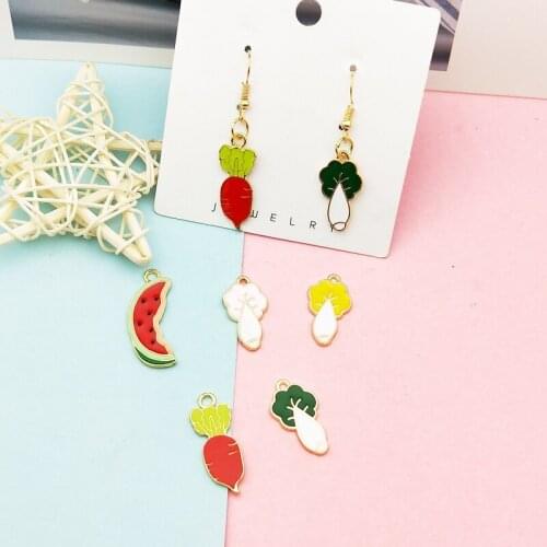 10pcs Cabbage Radish Watermelon Alloy Enamel Charms Pendants For DIY Earrings Bracelets Vegetable Charms Jewelry Accessory FX277