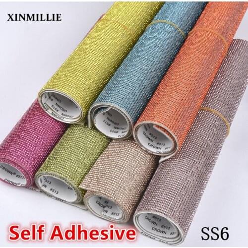 24*40cm 2mm SS6 Crystal Beads Trims Rhinestone Iron On Transfer Design Mesh Strass Crystal DIY Decoration Sticker Accessories