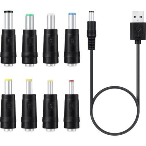 8in1 5V USB to DC 5.5x2.1mm 3.5mm 4.0mm 4.8mm 6.4mm 5.5x2.5mm 6.3mm Plug Charging Cord for Fan Speaker Router LED Lamp and more