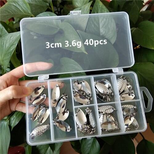 Swolfy 40pcs 3cm 3.5g fishing metal spoon baits metal spinner lure mini bait for trout single hook