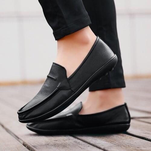 Luxury 2021Casual Slip on Formal Loafers spring and autumn men shoes Genuine Leathe Men Casual Shoes Black Male Driving Shoes