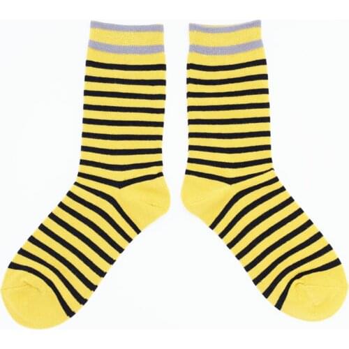 Spring Autumn Womens Fashion Fashion Cotton Yellow Black Stripe Crew Socks Harajuku Style Japanese Wild Small Fresh Funny Socks