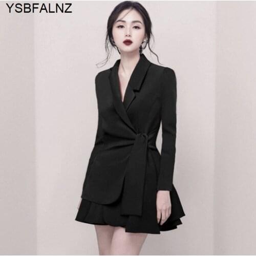 2021 Womens Blazer Two Piece Set Full Sleeve V Collar Lacing High-end Temperament Office Lady Design Clothes Lounge Wear + Skirt