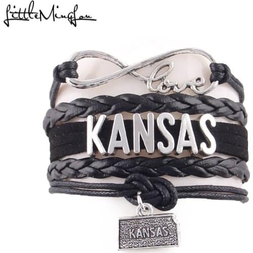 Little Minglou infinity love KANSAS bracelet Hometown Geography map Charm men bracelets & bangles for women jewelry