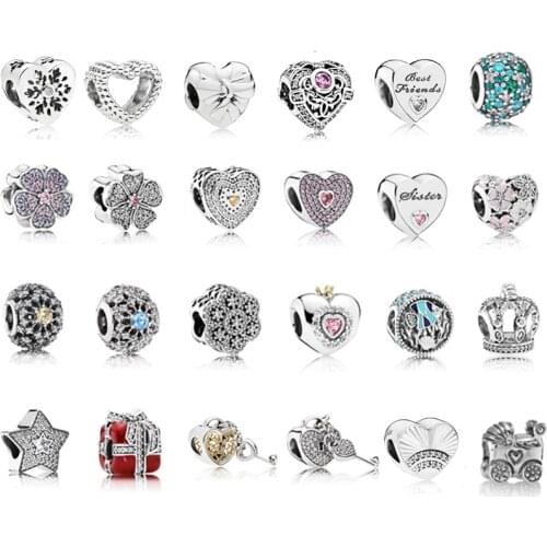 925 Sterling Silver Beads Fit European Pandora DIY Bracelet Love heart Beads Charm Jewelry Making for Women Valentines Gift