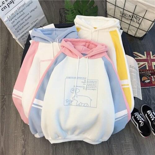 Sweet Womens Hooded Pullover Fall Polar Bear Patchwork Cute Loose Hoodie Sweatshirt Girls 2018 Autumn 4 Colors