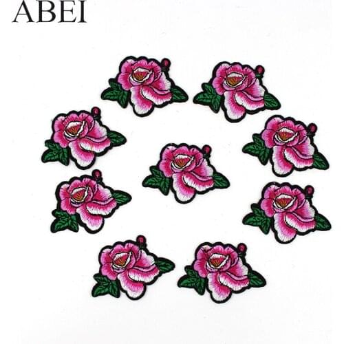 10pcs/lot Iron On Peony Flowers Appliques Diy Embroidery Appliqued Clothes Jeans Stickers Iron On Backpack Shoes Patches Badge