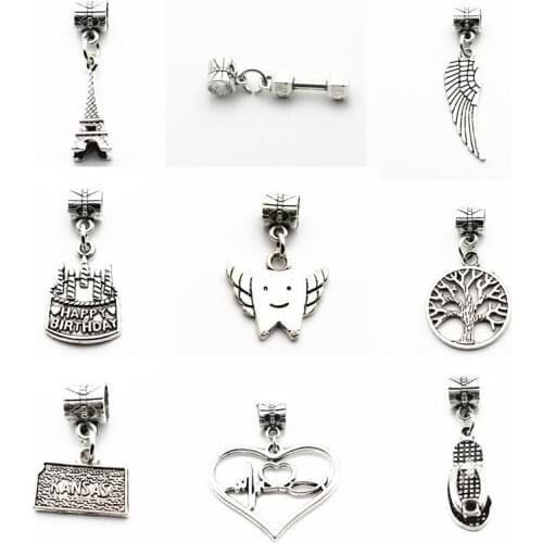 12pcs/lot Silver Alloy wing tooth life tree Pendant Dangle Charms Lobster Clasp Hanging Charm fit Bracelet&Necklace