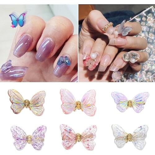 3D Flying Butterfly Aurora Color Nail Art Rhinestones Decorations Nail Polish Ornament DIY Glitter Manicure Decals Accessories
