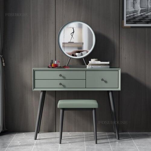 4 Colors Nordic Small Apartment Dressers Bedroom Furniture LED Light Dressing Table Minimalist Modern Creative Drawer Dresser
