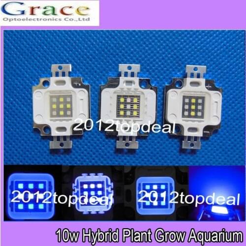5pcs 10W Square Actinic Hybrid Cool White 10000K+Royal Blue 450nm/UV 395nm High Power LED Light Bulb Plant Grow Aquarium
