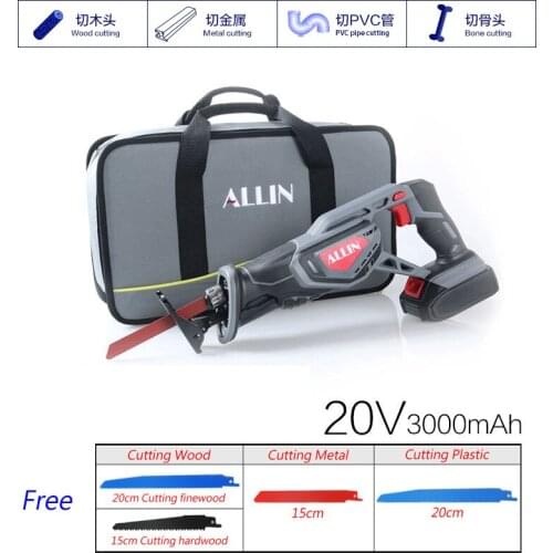 Rechargeable Reciprocating Saw 20V Cordless Saber Saw Multifunctional Electric Saw Wood Saw (Free 4Pcs Saw Blades)