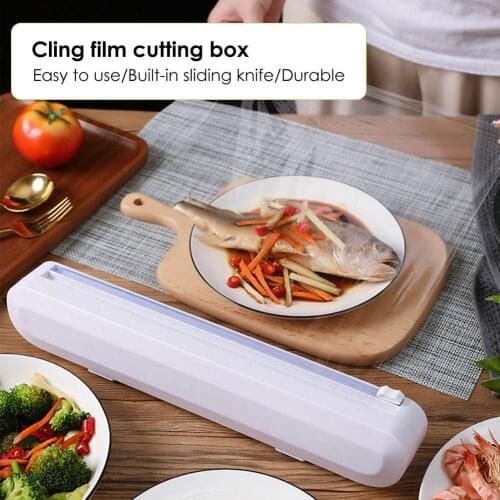 White Plastic Film Wrap Cling Dispenser Household Kitchen Cling Cutting Box Kitchen Tool Food Preservation Film Storage Holder
