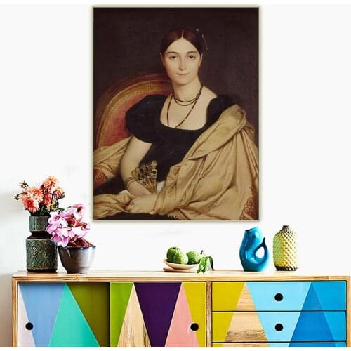 Citon Ingres《Madame Duvaucey》Canvas Art Oil Painting Artwork Poster Picture Background Wall Decor Home Living Room Decoration