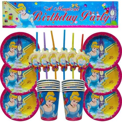 Disney Cinderella Princess Birthday Party Decorations Baby Shower Disposable Tableware Cup Plate Napkin Decorations Supplies Set