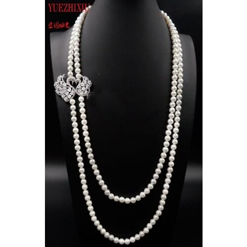 New fashion original design 8mm shell pearl Swan long sweater chain 28-30"
