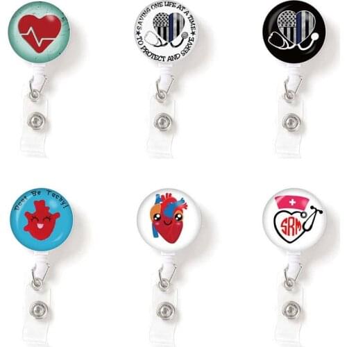 Doctor & Nurses Loving Stethoscope Badge Reel Badge Holder Clip Retractable ID Badge Holder with 360 Rotating Alligator Clip