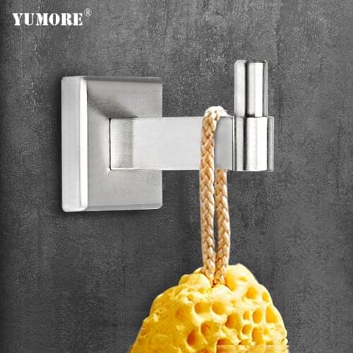 YUMORE 304 Stainless Steel Door Hanger Decorative Clothes Hooks Bathroom Robe Hook Wall Mounted Single Coat Hooks