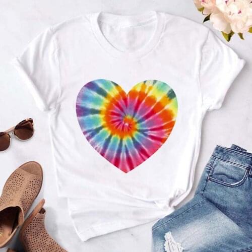 Oversize T-shirt Tie Dye Color Love Heart Print Graphic T Shirts Doodling Streetwear Tops Tee Women Harajuku Summer Casual