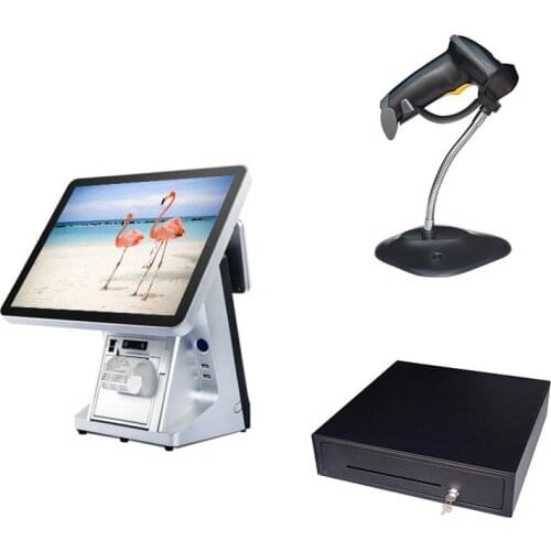 ComPOSxb hot selling Point Of Sale POS System 15'' Capacitive Touch Screen Display Built-in Printer VFD Cash register