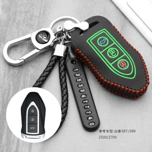 Leather car key fob cover case protect skin set hood for zotye t600 t700 remote keyless keychain keyring holder car styling