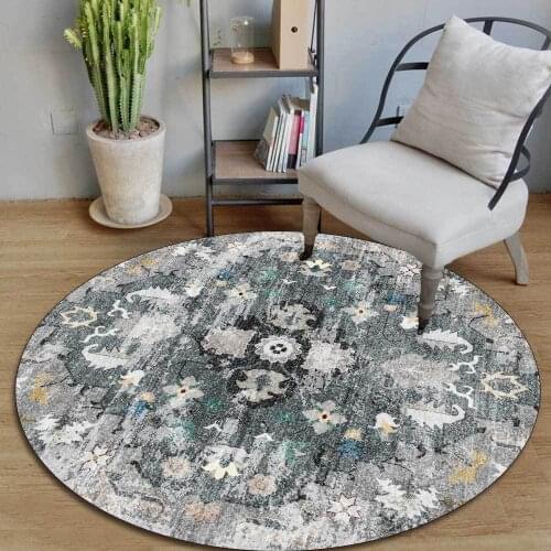 Retro American Style Round Area Rugs Persian Floral Print Bedroom Children Play Tent Anti-Slip Carpet Study Room Chair Floor Mat