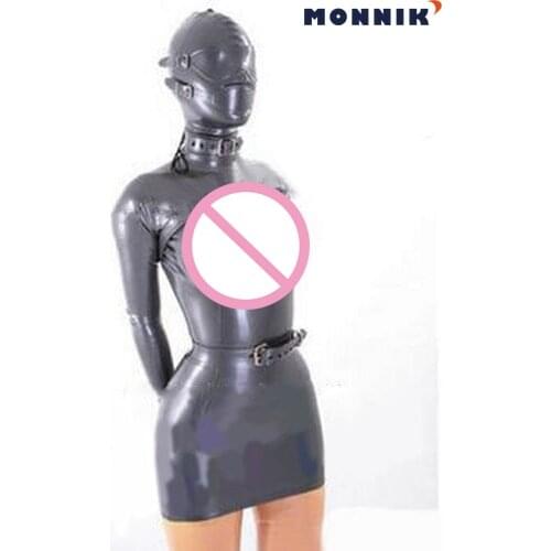 MONNIK latex100%Latex Rubber Gummi Dress Skirt Mask Goggles Suit Catsuit Buckle New Clubwear