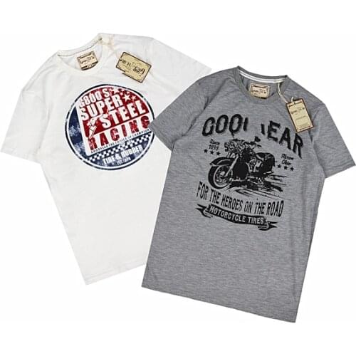 Mens gray white round neck short sleeve T-shirt slim fit moto biker engine print T shirts Homme summer workout gym riding Top