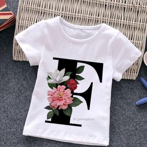 New Summer Tops T-shirt Fashion Alphabet Girls T Shirts Harajuku Retro Boy T Shirts Flowers Element Unisex Kids Clothes