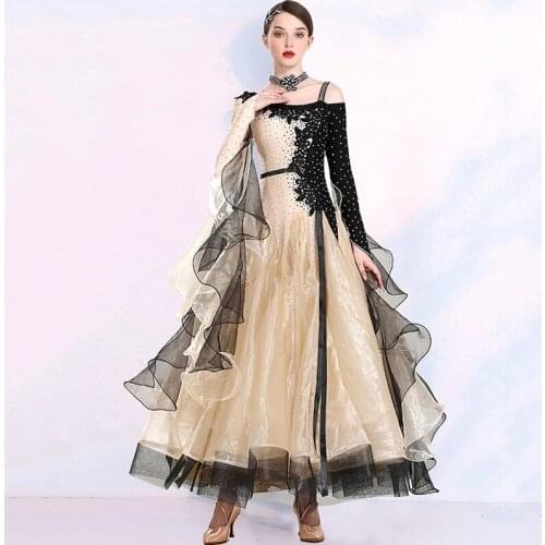 New Sexy Women Ballroom Dance Competition Dresses Standard Costumes Plus Size Waltz Dance Dress Long Sleeves