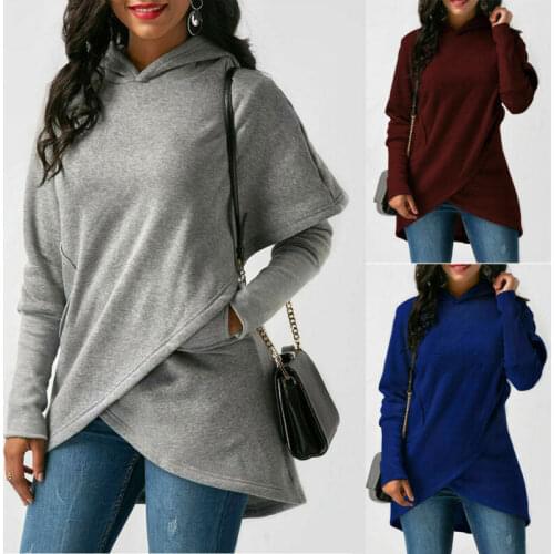 New Women Hoodies Sweatshirts Long Sleeve Cross Irregular Pullover Loose Jumper Hooded Sweatshirt Hoodies Tops