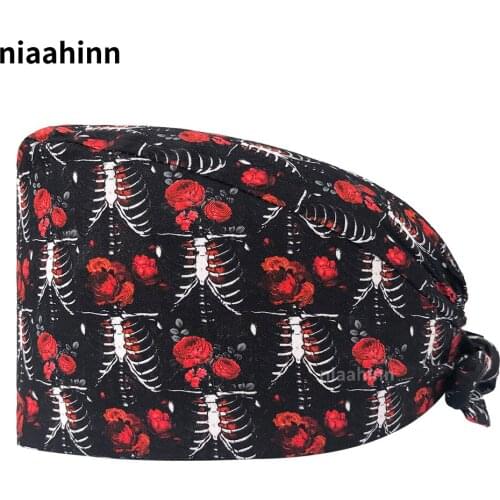 Wholesale Prices Unisex Pure Cotton Surgical Cap Adjustable Printed Nurse Hat Hospital Doctor Nursing Cap Pet Grooming Scrub Cap