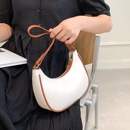 Simple Half-Moon PU Leather Brand Trends Luxury Lady Travel Tote Shoulder Bag Cute Leather Crossbody Bags