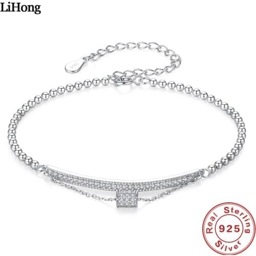 Luxury Jewelry 100% 925 Sterling Silver Bracelet Half Circle Zircon Crystal Bead Silver Bracelet for Woman Birthday Gift