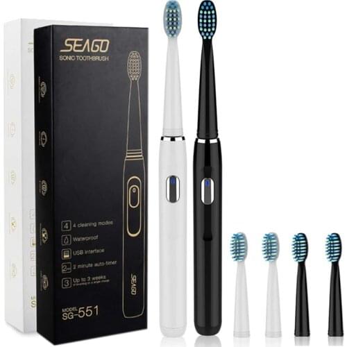 Seago Rechargeable Electric Toothbrush Sonic Electric Teeth Brushes 2 Minutes Intelligent Timing USB Charging 4 Cleaning Modes