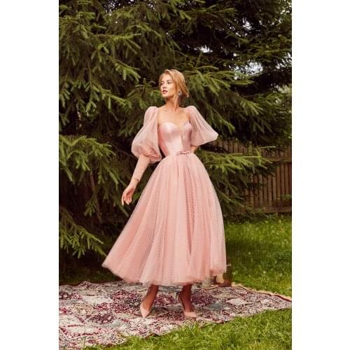 Detachable Puff Long Sleeves Tulle Coral Pink Wedding Bridal Polka Dot Sleeves Perspective Elbow Loose Style Wedding Boleros
