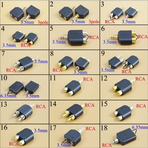3.5mm/6.35 Female To 2 RCA Male F/M or M/F Male Jack To 2 Dual RCA Female Plug AV Stereo Audio Adapter Y Plug Splitter Connector