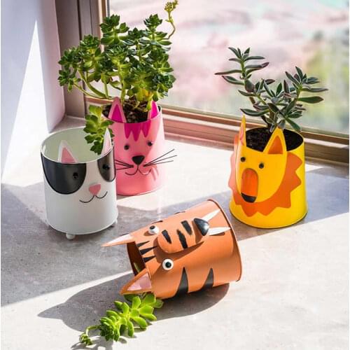 Cute Panda Tiger Elephant Lion Dog Cat Small Animal Garden Iron Plant Flower Pot