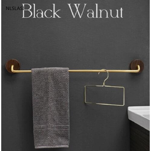 Punch-free Towel Storage Hanger European Style Solid Wood Towel Bar Wall-mounted Towel Rack Holder Polished Bathroom Accessories