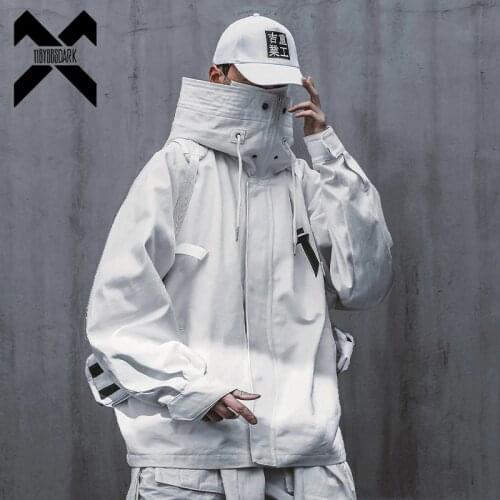 11 BYBBS DARK White Cargo Windbreaker Jackets Streetwear Men Turtleneck Punk Jacket Hooded 2021SS Loose Coats WB077