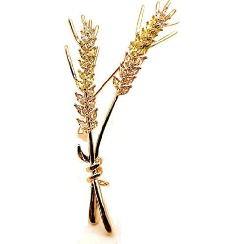 Vintage Goldtone Bunch of Wheat Sheaves Brooch Harvest Party Accessory 60s Organic Botanical Rhinestone Wheat Bundle Pin GJ439F