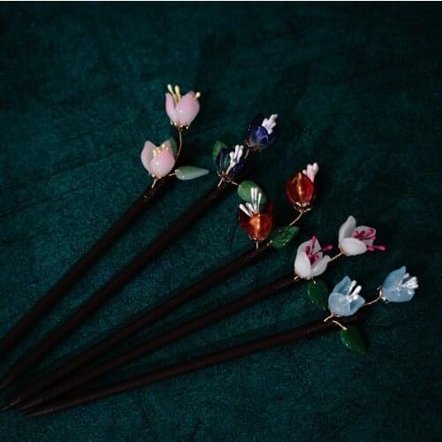 Vintage flower wooden hair stick retro hairclips headwear hair accessories