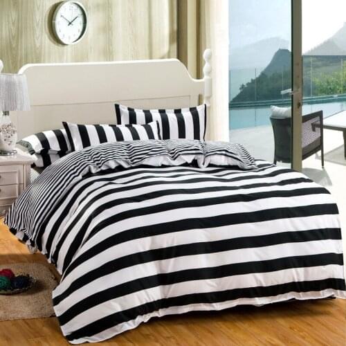 High-quality Black& White Striped Plaid Bedding Set Cotton 1 Bed Sheet +1 Duvet Cover + 2 Pillow Cover Dekbedovertre Bedspread