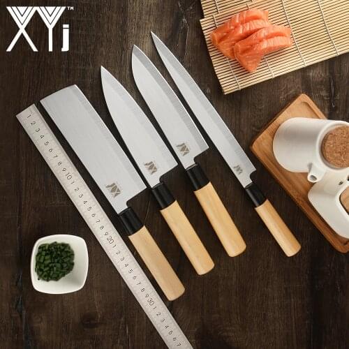 XYj Stainless Steel Sashimi Kitchen Knife Set Santoku Chef Knife Japanese Salmon Sushi Petty Raw Fish Filleting Nakiri Knife